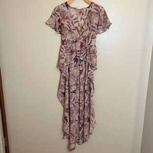 ROLLA Coster Floral Sheer High Low Short Sleeve Shirt